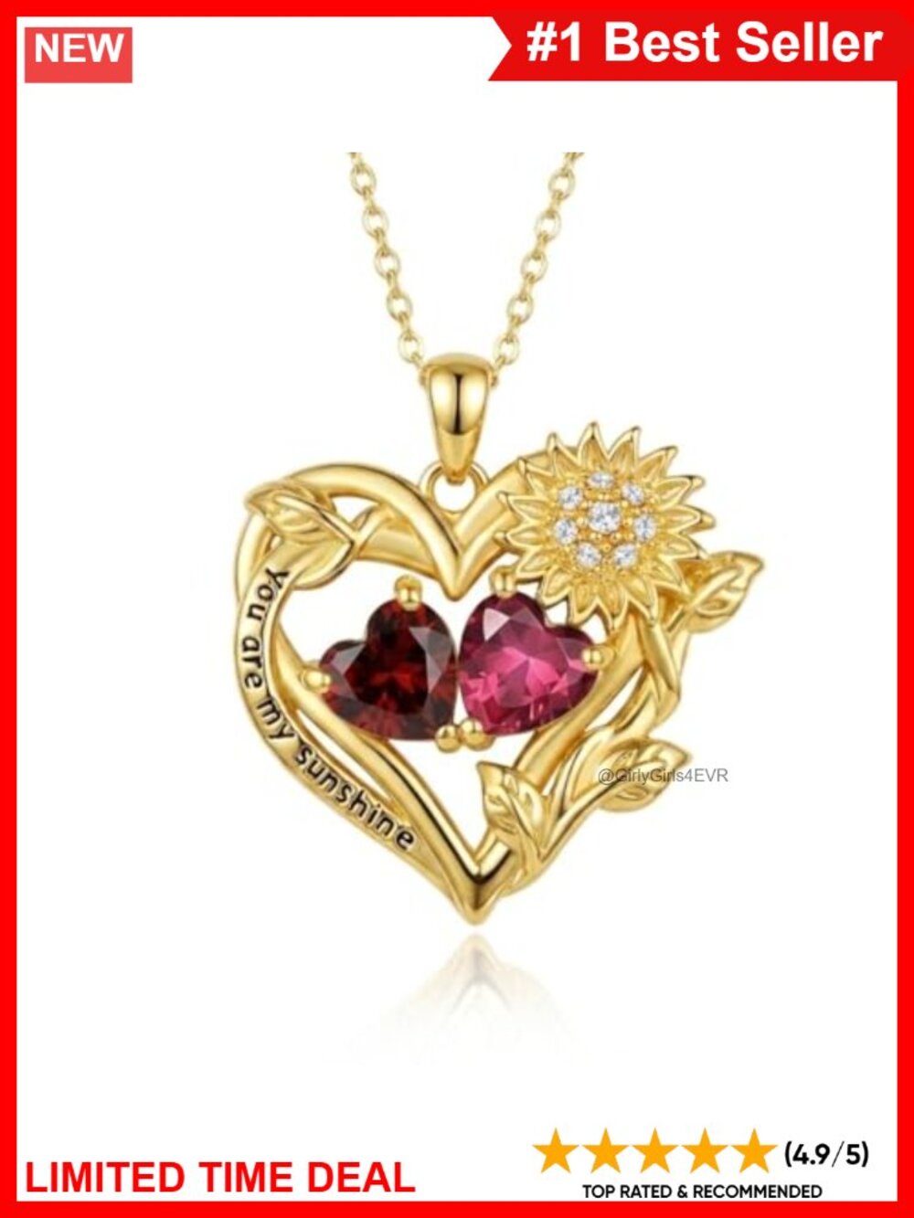 14K Gold Plated Sunflower Birthstone Pendant Necklace 18-20"